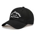 Black cotton baseball cap featuring white Los Angeles embroidery and curved brim - Black