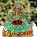 Green crystal pyramid energy generator with gold foil and flower of life motif - XQK20 Aventurine Crystal Pillar