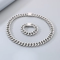 Conjunto de collar y anillo de cadena de plata pulida con estilo hip hop minimalista - Conjunto de Collar y Pulsera / Conjunto de Joyas Color Acero