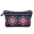 Detail view of colorful mandala pattern on navy blue cosmetic bag with black zipper - 51999/Dark Blue Ethnic Mandala