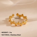 Adjustable golden stainless steel open ring with irregular lava dot design - Streamlined Dots / Gold