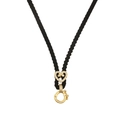 Detail view of black braided cord necklace with a sparkling heart-shaped gold clasp - Gold Heart