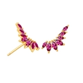 Detail showing marquise-cut red purple zircon wing earrings in gold plated finish - Rose Red Zirconia