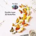 3D double-layer yellow butterfly wall stickers with pin style design for decoration - Pin Style / Pin Yellow Double Layer 12PCS