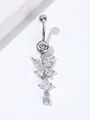 Macro shot of butterfly belly button ring with AAA cubic zirconia in silver-tone metal - Silver