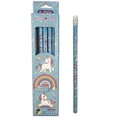 Regenboog eenhoorn HB potloden set in blauwe doos met ergonomische driehoekige greep - Blauw