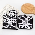 Thick cow skin pattern oven mitt and pot holder set for heat resistant kitchen baking - Left Hand Cow Skin Small