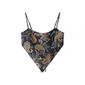 Detail of paisley print crop top with silk texture and V-shaped hem on white background - S / Top - Positioned Print Style (2#)