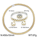 Zweifarbiges Gold-Silber 10mm Edelstahl-Schmuckset mit Kette Armband Ring Ohrringen - Zweifarbig Gold Silber 45cm Set (KS221416-KFC)