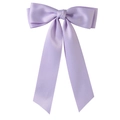 Elegant lilac satin hair bow clip with long ribbons and a glossy silk finish - 4.0cm Duckbill Clip-Z247 / Purple