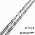 Polished silver cuban link chain for men and women, 6mm width and 600mm length - 6mm x 600mm