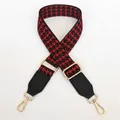 Detail of red and black houndstooth strap with golden swivel hook and leather ends - Black Red + Black Leather + Gold Hook