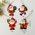 Set of four vintage metal Santa ornaments with rustic hand-painted finish and jute twine - Set 1 (Santa Claus 4-Piece Set)