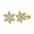 Floral S925 sterling silver stud earrings in gold finish with sparkling zircon stones - Gold Floral Rhinestone Style (APE129-14k)