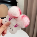 Close-up of cute pink and white gradient faux fur pom pom hair clips on a card - One Pair / Melon Red