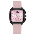 Orologio al quarzo quadrato nero con cinturino in silicone rosa e quadrante con datario - Cinturino in Silicone / Rosa