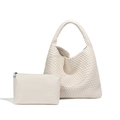 Handwoven cream tote bag with matching zipper pouch in minimalist luxury design - Cream White