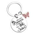 Porte-clés Big Sister en acier inoxydable avec papillon rose et plaque gravée couronne - Style thème Princesse bague étoile (JR03)
