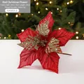 24cm rote Weihnachtsblume mit Glitzer und Goldadern als festlicher Baumschmuck - Rot