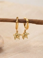 Golden flower drop earrings with yellow crystals hanging on a natural wooden branch - 18K Gold / November Light Yellow (Citrine Color)