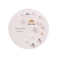 9-pair set of minimalist stud earrings featuring stars, pearls, and rainbow designs - E0864-1 (Pink Rainbow Snowflake Set)