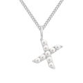 Silver titanium steel necklace featuring a letter X pendant with pearl inlay detail - Letter X / Steel Color