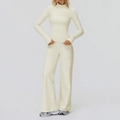 Ensemble de sport thermique blanc crème ajusté avec veste zippée et pantalon évasé - S / Haut Et Bas / Abricot Crème