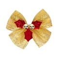 Golden mesh Christmas bow with festive red holly leaves and small metal bells - Style 41-Gold Mesh Red Leaf Gold Bell