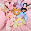 Collection of nine colorful cartoon plush rabbits with long ears on pink fuzzy background - Amy's Little Rabbit Series (5008) / Random One