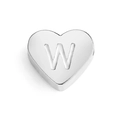 Polished silver heart-shaped stainless steel bead featuring engraved letter W - Letter W (Silver)