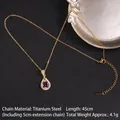 Waterdrop pendant necklace in gold titanium steel with purple zircon and white stones - Fashion Teardrop Style (Purple Zirconia No. 20 A899)