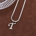 Silver stainless steel snake chain necklace featuring a bold letter T pendant charm - Letter T