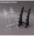 Detail view of 6-tier horizontal acrylic display rack for pens and makeup brushes - Vertical Style / Clear