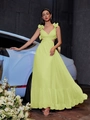Sleeveless yellow chiffon maxi dress with floral shoulder detail and cutout waist - XS / Yellow
