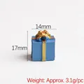Blue miniature resin gift box toy with gold bow ribbon for DIY phone case crafts - Blue Gift Box