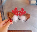 Christmas hair clips with glittery red antlers and white plush ball decorations - 10# Red Glitter Antler Clip with Hairball