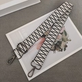 Adjustable wide woven shoulder strap with black and white geometric wave pattern - Black White + Gunmetal Hook