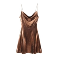 Vestido mini bronce metalizado con escote drapeado y tirantes finos de efecto brillo - Café