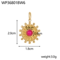 Detailed specs of sunflower pendant with red stone, size 2.0x1.8cm, weight 3.0g - Gold Pink Stone