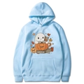 Sweat à capuche bleu clair Halloween avec imprimé citrouille et fantôme en coton doux - Bleu Clair