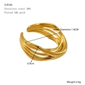 Dettaglio dell'anello in acciaio inossidabile placcato oro 18K con dimensioni - Linee d'onda multistrato (S-R183)