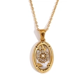 18K gold plated oval Tarot Wheel of Fortune necklace with zircon spinning wheel - Oval Tarot - Wheel of Fortune / Gold
