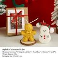 Christmas snowman and gingerbread man scented candle gift set with wooden tray - Gift Box E (Yellow Gingerbread Man + White Snowman Candle)