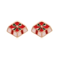 Charming red and green Christmas gift box stud earrings with gold trim for women - Gift Box 1