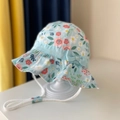 Light blue floral baby sun hat with bow decoration and windproof chin straps - 47 Light Blue Floral Pattern / 54cm