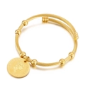 Brazalete de cable dorado con colgante de moneda Isabel II y cuentas de metal liso - 20mm / Dorado