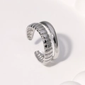 Minimalist double-layered silver ring with textured and polished adjustable bands - Adjustable / Steel