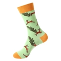 Mid-calf cotton socks in light green with reindeer and pine branch patterns - Light Green Reindeer Pattern (1186)