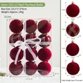 12-pack burgundy velvet Christmas balls with 4 textures in a gift box for holiday decor - 6CM Diameter / 159-12 Red Flocked Balls (Pack of 12)