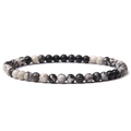 Minimalist elastic stone bead bracelet with black zebra and matte grey natural stones - Black Network Stone